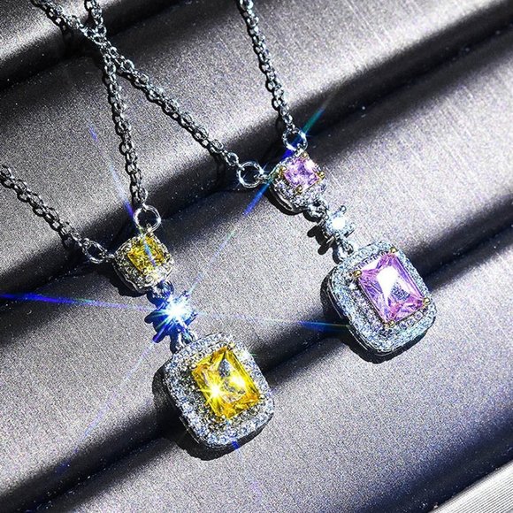 ✨Bling Double Royal Yellow Zircon Silver Plated Necklace for Women, UNVN12412 - Picture 2 of 6